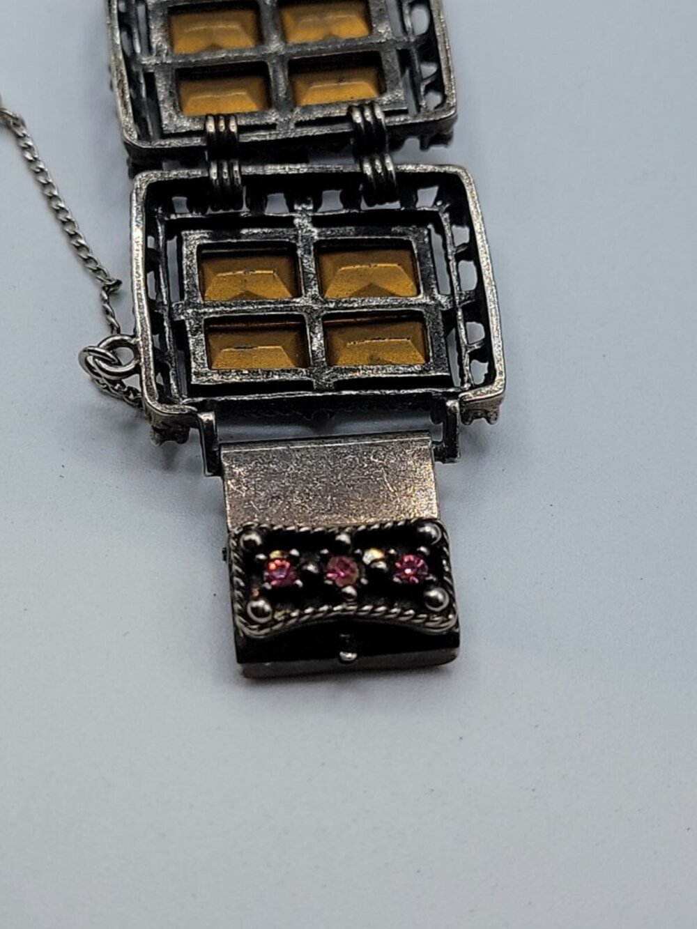Sarah Coventry Midnight Magic Necklace & Bracelet Black w/Pink Grey Rhinestones - Picture 14 of 16
